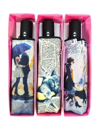 Зонт женский DINIYA арт.194 автомат 4 слож. 21"(54см)Х8К мини газета