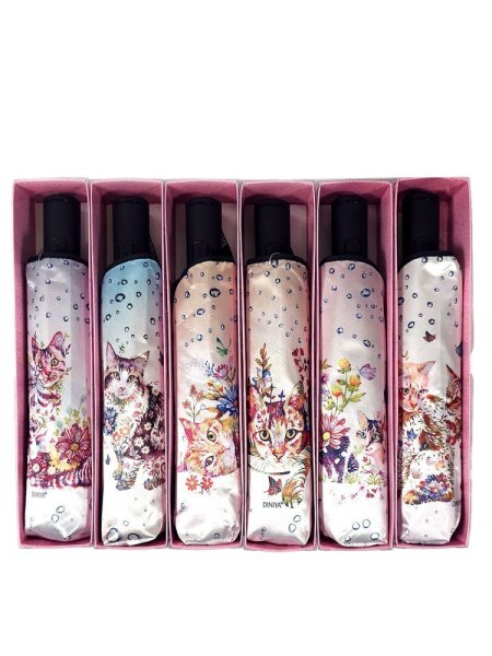 Зонт женский DINIYA арт.243 автомат 23"(58см)Х8К кот 