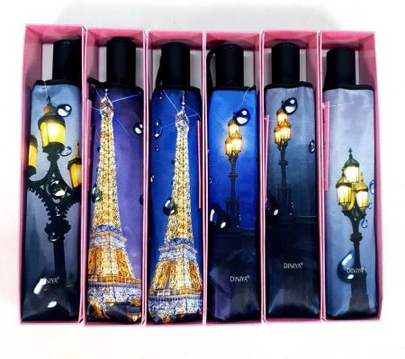 Зонт женский DINIYA арт.179 автомат 23"(58см)Х8К фонарь париж.