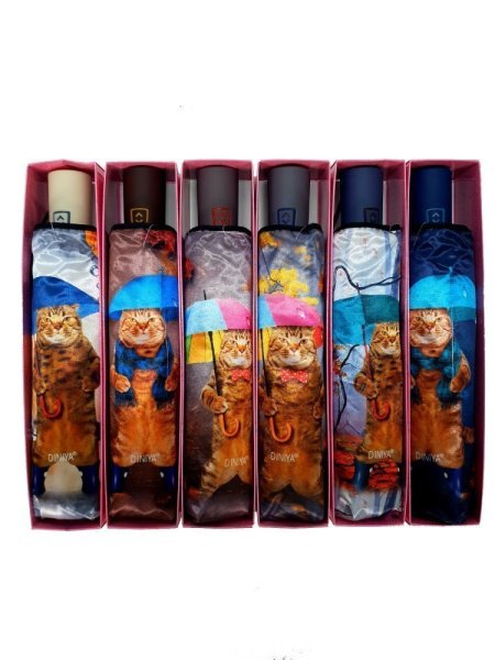 Зонт женский DINIYA арт.177 автомат 21"(53см)Х8К осень кот 