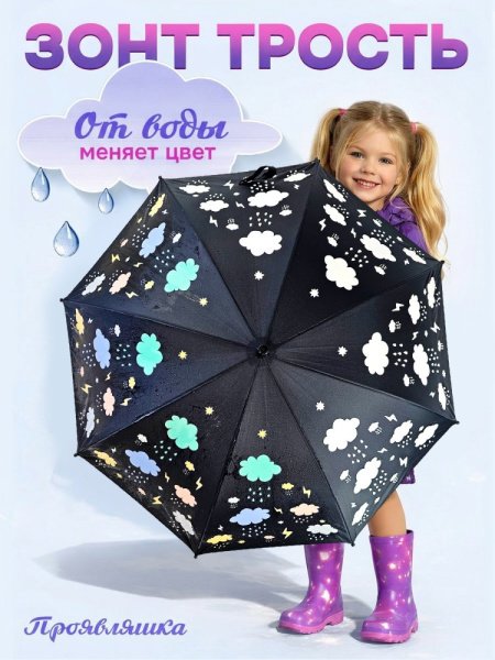 Зонт трость подростковый DINIYA арт.2632 полуавт 19"(48см)Х8К проявляшка