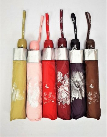 Зонт женский DINIYA арт.925 полуавт 23"(58см)Х9К внутри серебро цветы