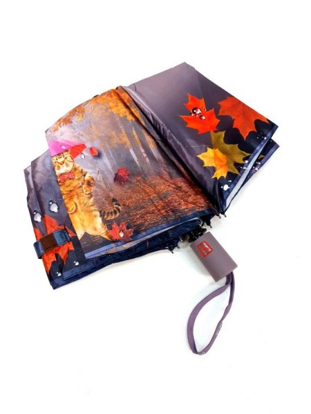 Зонт женский DINIYA арт.178 полуавт 21"(56см)Х8К осень кот