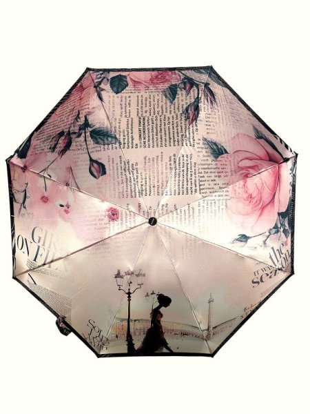 Зонт женский DINIYA арт.256 автомат 4 слож. 21"(54см)Х8К мини прованс газета