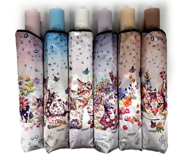 Зонт женский DINIYA арт.245 автомат 4 слож.21"(54см)Х8К кот